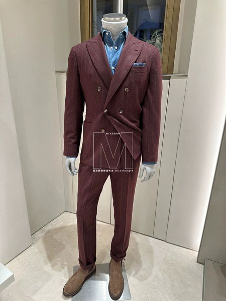 Blazer masculino outono e inverno listrado Brunello manga comprida terno de lazer empresarial