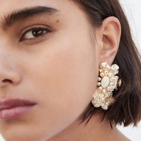 Baumelnde Ohrringe UDDEIN Trendy Gold Farbe Metall Blume Für Frauen Vintage Simulierte Perle Tropfen Ohrring Partei Schmuck