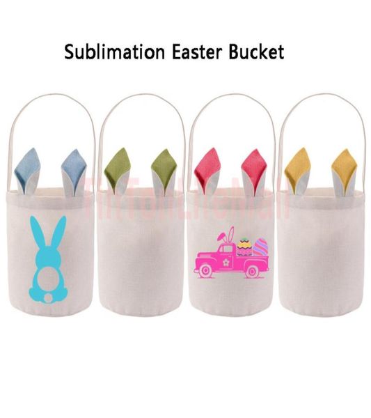 Sublimazione Secchio di Pasqua Festivo fai da te spazi vuoti Bunny Basket Borsa per la spesa portatile all'aperto con orecchie di coniglio Sf2b203282912