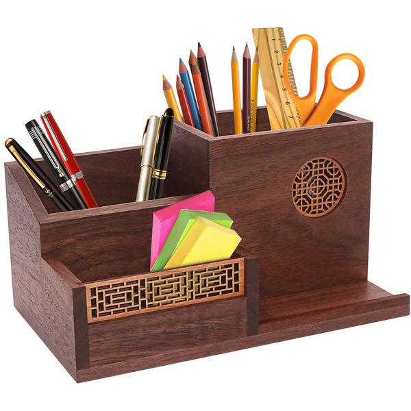 Portapenne in legno di noce nera per matita per organizer da scrivania, tazza, accessori per pennelli per trucco, casa, scuola, ufficio 240314