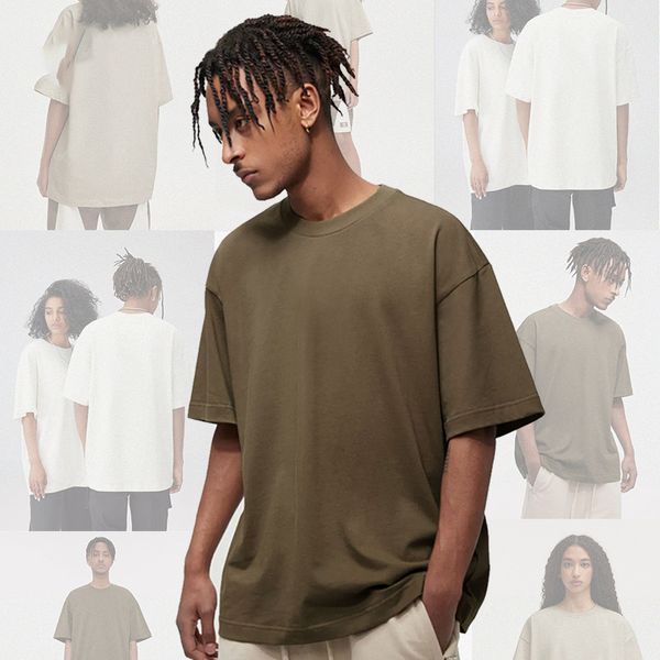 310g T-Shirt 2024 Frühling und Sommer Erdfarbe schweres T-Shirt Herren American Oversize Street Tide Marke einfarbige Baumwolle mit kurzen Ärmeln
