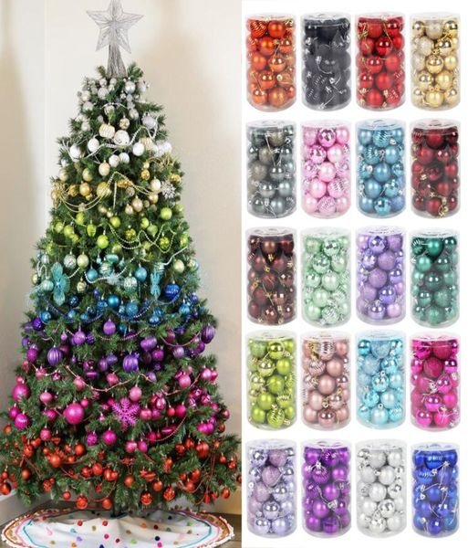 24pc1 conjunto ornamento árvore de natal decorações bola de natal vermelho ouro prata rosa azul pendurado decoração de festa em casa 30mm9585096