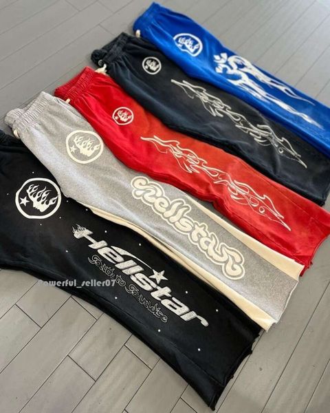 Calças masculinas Y2K Vintage Homens Streetwear Cinza Baggy Hell Star Cargo Calças Corredores Preto Hellstar Blue Flare Stacked Red Sweatpants Roupas 8028