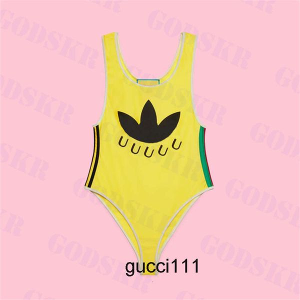 Terno gglies ggs gu cci guc ci guucci gucc guccis gccci Designer Biquíni Amarelo Mulheres One Piece Swimwear Trendy Stripe Swimsuit Verão Praia Senhoras Banho 61UF