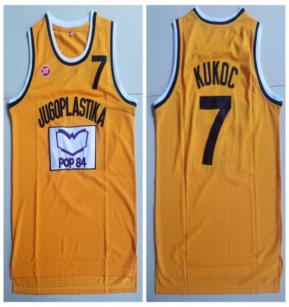 Mens Vintage Toni Kukoc 7 Jugoplastika Iugoslávia Camisas de basquete europeias Dividir a versão do filme Camisas costuradas amarelas SSX6673089