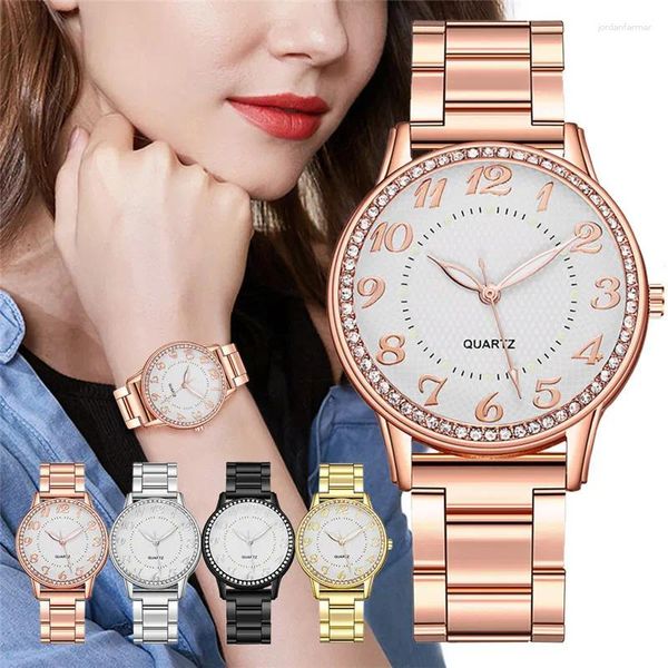 Orologi da polso da donna Ago luminoso Numeri arabi guardano moda lussuoso oro in oro inossidabile in acciaio inossidabile orologio da quarzo relogio femminino