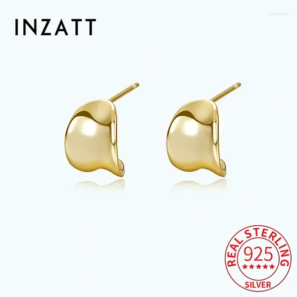 Ohrstecker INZAIns echtes 925er Sterlingsilber 18 Karat Gold glänzender C-Haken für Damen, klassischer feiner Schmuck, minimalistisches Bijoux