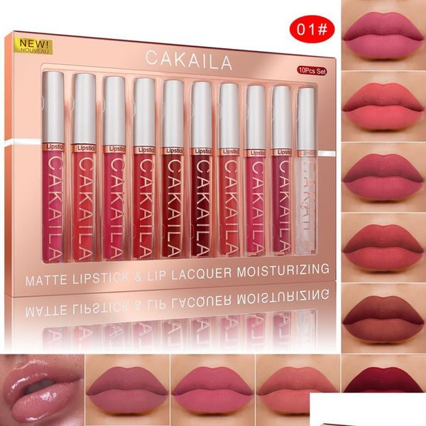 Lipgloss Cakaila 25G x 10 Stück Mattflüssiger Lippenstift Langanhaltender Lippenfarbglanz Antihaft-Cup-Lipgloss-Set in 2 Editionen