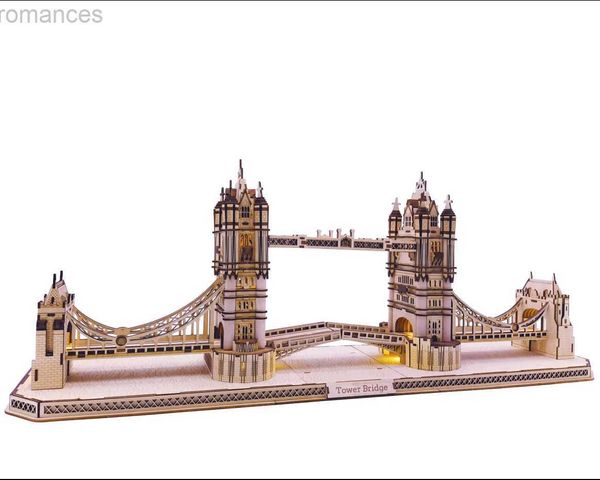 Quebra-cabeças 3D de madeira construído à mão para crianças, modelo de construção, ponte de Londres, acessórios de mesa, auxiliares de ensino de geografia 240314