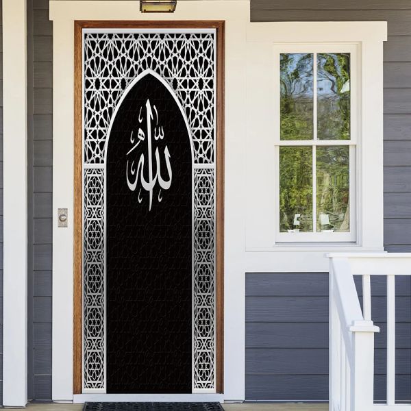 Adesivos estilo muçulmano imitação preto prata moldura da porta decoração para casa sala de estar arte mural porta adesivo de parede casca adesivo vinly papel de parede