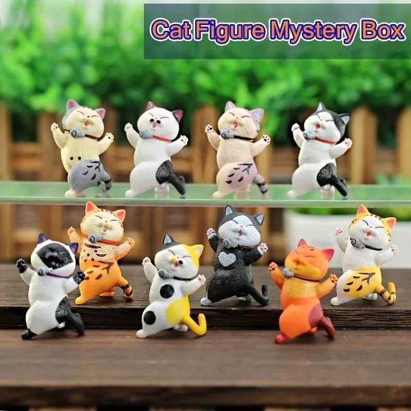 Eylem Oyuncak Figürleri 10 Styles Cheer Cat Figurine Model Oyuncaklar Kawaii Sıkıntılı Kitten Kedi Figür Mini Hayvanlar Süsleme Kid Fedava Gizem Boxl2403