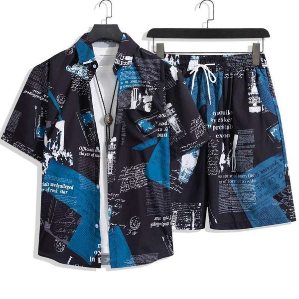 Designer terno sanya turismo conjunto verão de manga curta camisas dos homens praia férias lazer shorts soltos moda 45c4