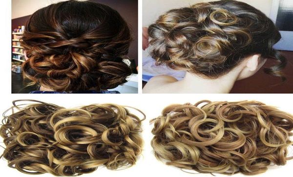 Perucas sintéticas Jeedou Cabelo Encaracolado Chignon Clipe em Updos Cinza Mix Cor Bagunçado Bun Pad Women039s Retro Cheongsam Pieces 2211114739887