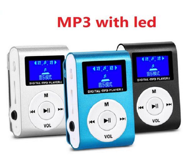 Marcação Mini USB Clip MP3 Player Tela LCD Suporte 32GB Micro SD TF Cartão Música Digital Mp3 Players Vem com Fone de Ouvido USB Cab2018091