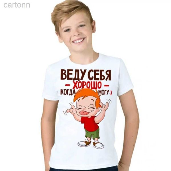 T-Shirts Çocuk Pamuk T-Shirt Rus tarzı Yaz Tee Üstler Çocuk Giysileri Tshirt Boyut 2-12 yıl Bebek Giysileri Tee LDD240314