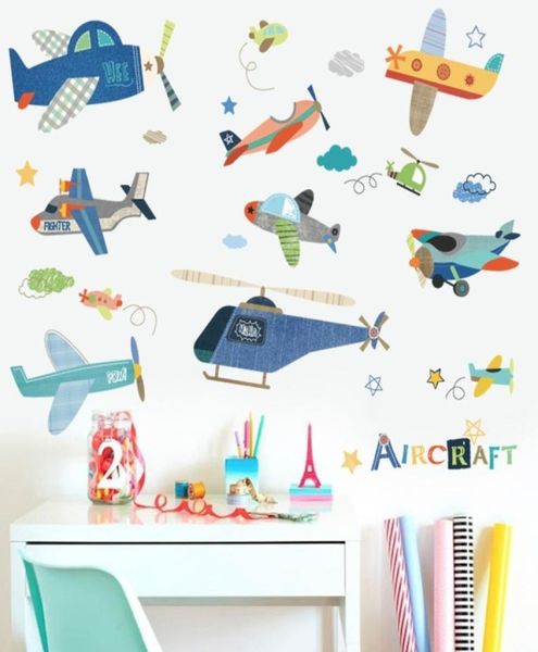 Adesivo de parede de avião de desenho animado para quartos de crianças 039s decalques de parede mural diy decoração de quarto de bebê decoração de quarto infantil 21033294754