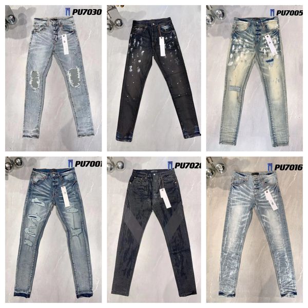 Tasarımcı Erkek Mor Kot Pantolon Bisikletçisi İnce Fit Motosiklet Bisikletçileri Denim Siyah Siyah Üstü Kaliteli Düz Tasarım Retro Sokak Giyim Sıras Tepeleri