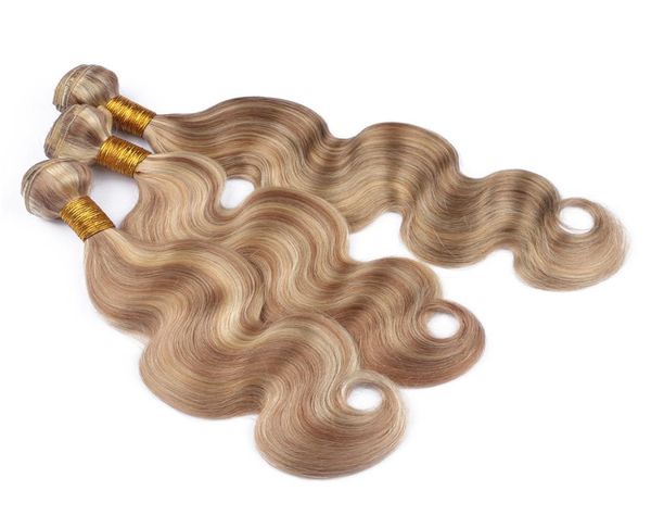 Destaque cabelo humano tece 3 pacotes de ofertas onda do corpo brasileiro virgem cabelo humano piano mel loira extensão do cabelo 27 613 mix bun5343840