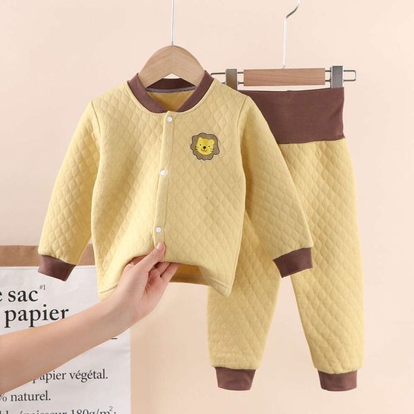 Abbigliamento invernale per bambini caldo e ispessito, maniche lunghe per bambini colorate, vita alta, protezione per la pancia, set di biancheria intima con clip in cotone