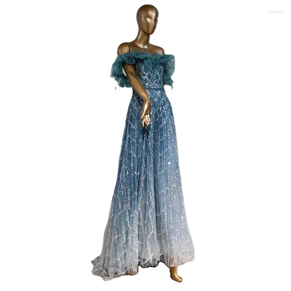 Вечерние платья бирюзового цвета с открытыми плечами, вечерние 2024, роскошные платья с перьями из бисера по индивидуальному заказу для женщин