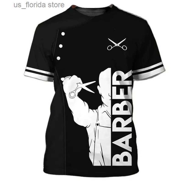 T-shirt da uomo Barbiere T-shirt da uomo Taglio di capelli Strumento Stampa Estate Uomo Corto Slve Moda Top O Collo Oversize Abbigliamento uomo Camicetta Camisa Y240321