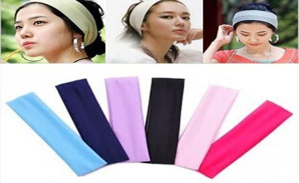 Sólido esporte yoga dança larga bandana nova moda motociclista capuz estiramento fita hairband elástico para menina feminino 19 cores cabeça wrap6781495