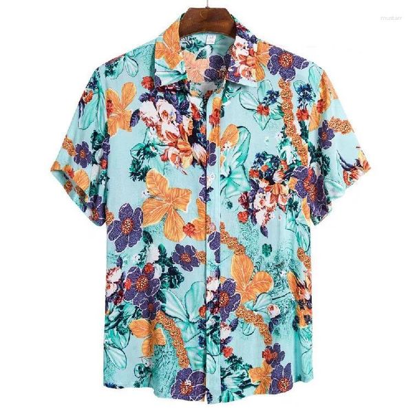 Homens camisetas Camisa de gola alta flor curta manga havaiana Cardigan Beach Scrub Top Mens Fall Trendy Men's