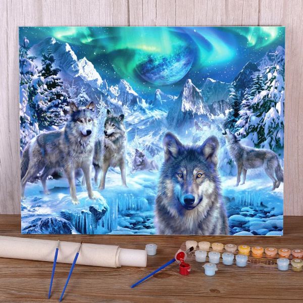 Anzahl Wolf Tier Winter DIY Malen nach Zahlen Paket Ölfarben 50*70 Bild nach Zahlen Foto dekorative Gemälde Handwerk Kunst