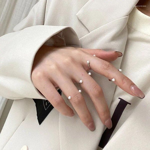 Küme Yüzükleri 925 STER Gümüş El Dokusu Boncuklu Kadınlar İnci Açılış Parmak Yüzüğü İstiflenebilir Elastik Kalp Şekleli Yuvarlak Boncuk Takı