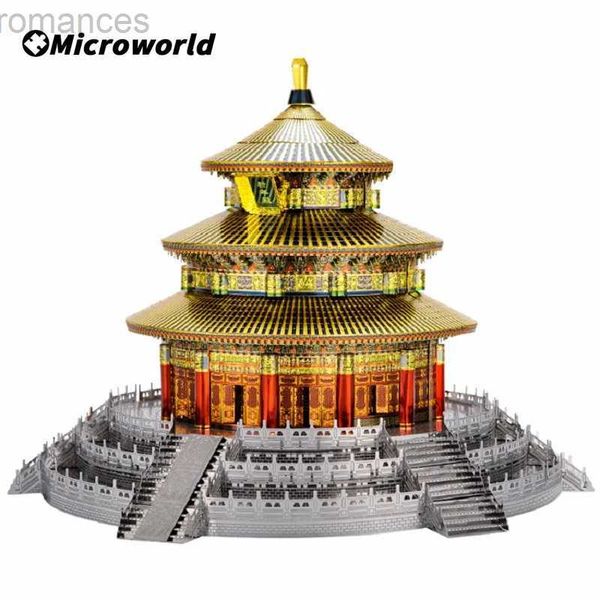 3D Puzzles Microworld 3D Metal Styling Puzzle Jogos Céu Templo Edifícios Modelo Kits Laser Corte Jigsaw Brinquedos Presentes de Aniversário para Adultos 240314