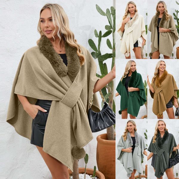 Neuer Halsmantel-Schal für Damen, lockere Strickjacke, großer Wollmantel