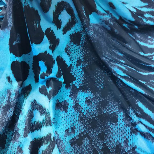 Tecido bom azul cobra padrão ternos de natação tecido leopardo impressão malha elástica algodão/elastano tecido diy costura maiô/vestido