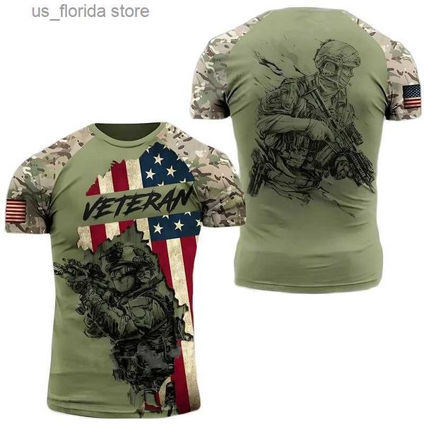 Homens camisetas EUA Exército Veterano Camiseta para Homens Roupas Camuflagem Militar T-shirt 3D Crânio Impressão Tops Camisetas Soldados Tático Tshirt Y240314