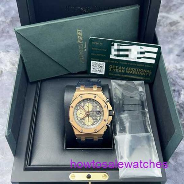 AP Wrist Saat Fancy Watch Royal Oak Ofshore Serisi 26470or Gri Disk 18K Gül Altın Otomatik Mekanik Erkekler İzle 42mm