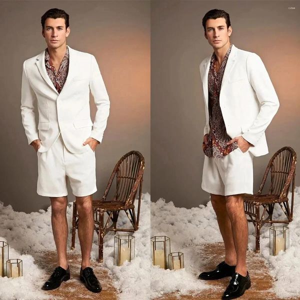 Мужские костюмы Summer Beach Mens Tuxedos Notched Late Parte Advleded Wedding Groom Part Prom Par Коротко -брюки.