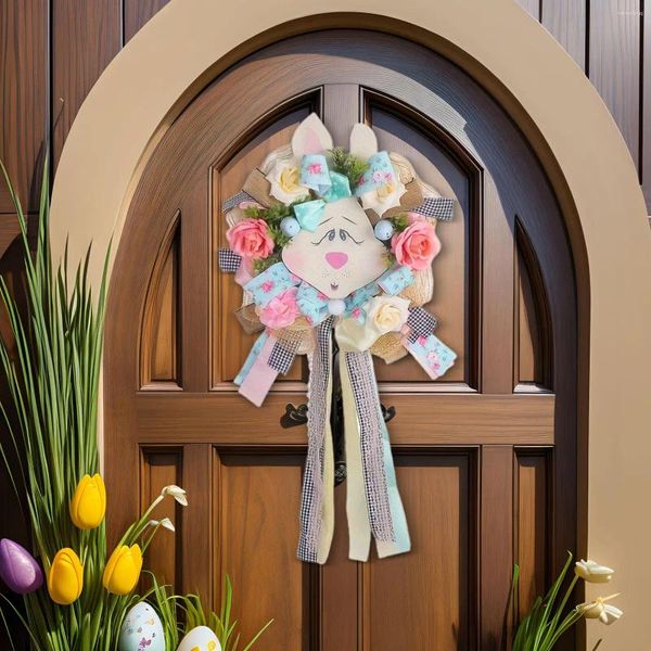 Flores decorativas grinalda de páscoa artificial criativo engraçado primavera porta pendurado ornamento para festa de férias frontal