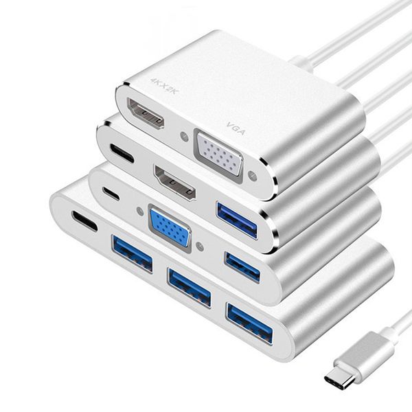 3 in 1 Typ C zu VGA HDTV DP 4K HUB Aluminium USB 3.0 Ladeadapter USB-C 3.1 für Mac Air Pro Huawei Mate10 Samsung