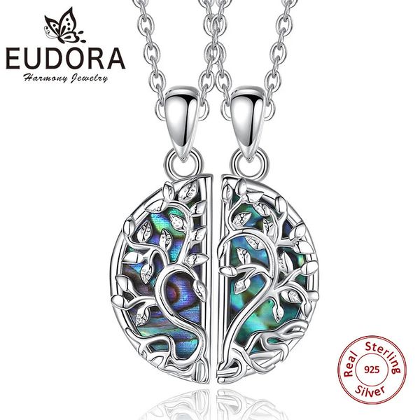 Eudora 925 STERLING Silver Tree of Life Friends Kolye Abalone Kabuk Kolye 2 adet Set BFF Dostluk Kardeş Takımları 240305