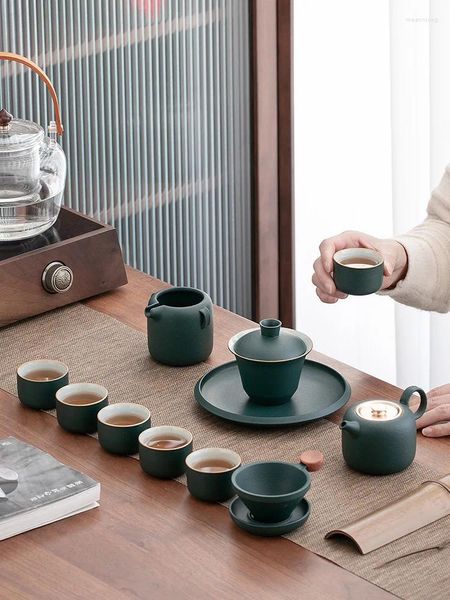 Conjuntos de chá de luxo chinês xícara de chá cerâmica moderna porcelana artesanal pote e conjunto cerimônia porcelana 5