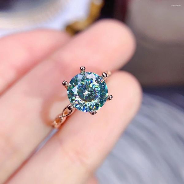 Anéis de cluster 2ct 8mm d cor vvs1 azul verde moissanite anel 925 prata esterlina corte português mulheres noivado