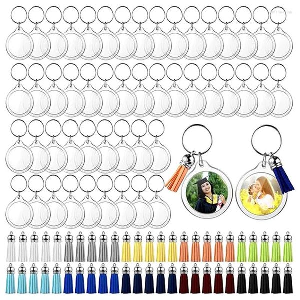 Chaveiros 50 conjuntos de acrílico po chaveiro com borlas diy inserção personalizada chaveiro claro imagem em branco durável