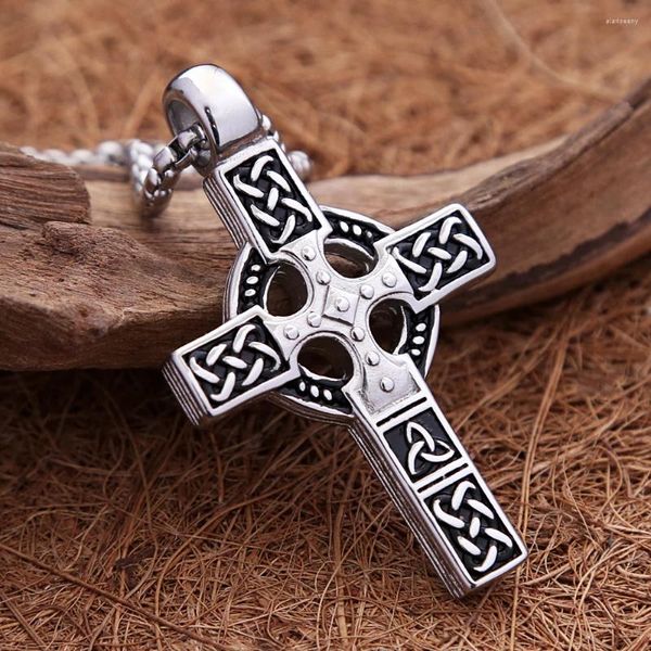 Anhänger Halsketten Mode Vintage Edelstahl Kreuz Halskette Für Männer Nordic Viking Keltischen Knoten Amulett Schmuck Geschenk Großhandel