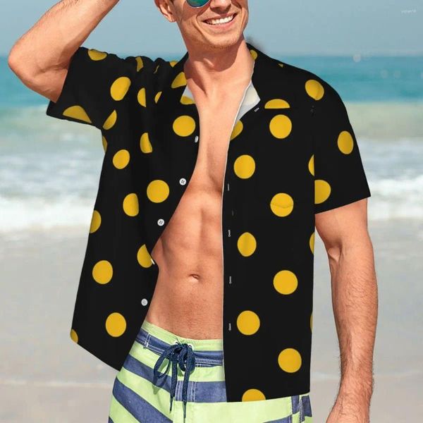 Herren Freizeithemden Gold Dot Urlaubshemd Schwarz und Gelb Sommer Männlich Neuheit Blusen Kurzarm Stilvolle individuelle DIY-Kleidung