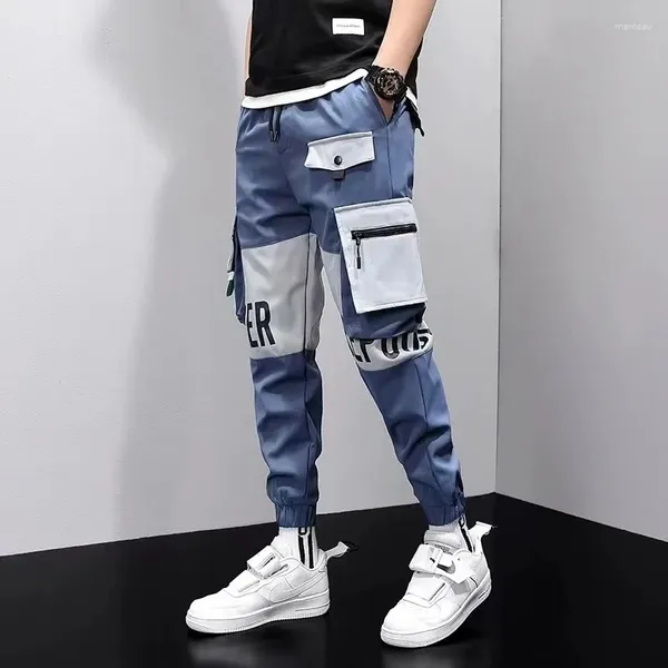 Pantaloni da uomo alla moda casual da parrucchiere multitasche tuta con nastro cinese-chic