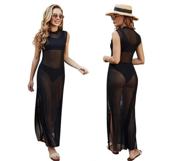 Sexy Mesh Sheer Kleid Durchsichtig Split Bikini Cover Up Frauen Sarong Badeanzug Bademode Strand Lange Drs Badeanzüge Cover-ups4543090