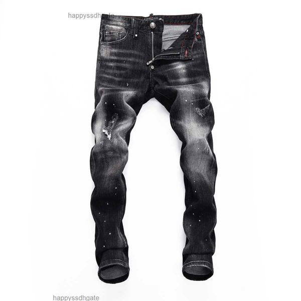 PP Pleinxplein Mens Jeans Оригинальный дизайн черный прямой топ растягивание джинсовые джинсы Plein Denim Casual 408