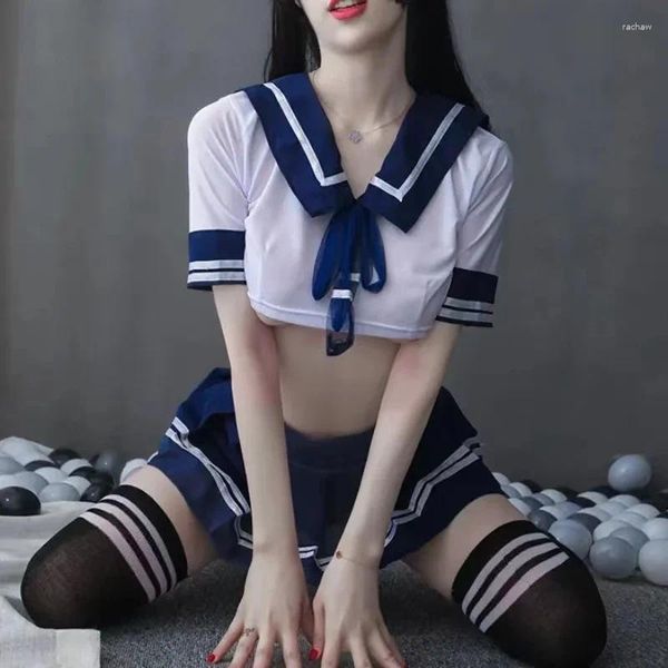 Бюстгальтеры устанавливают 4xl Plus Size Porno Women Sexy School Girl Costumes Cosplay Babydoll Lingerlie Suppend Ученика Форма японская ролевая игра