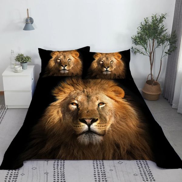 Set Löwe Bettlaken Set 3D-gedrucktes Tierbett Flachlaken mit Kissenbezug für Kinder Erwachsene King Queen Full Twin Size Großhandel