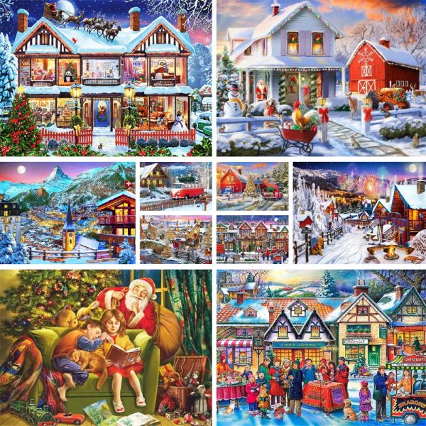 Número paisagem natal colorir por números pacote de pintura tintas a óleo placas por números decoração de casa artesanato para adultos para desenho