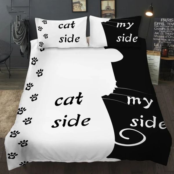 Set Basit Siyah + Beyaz Yatak Seti Kedi/Köpek/He ve Çift Bedclothes Yastık Kılıfı Özelleştirilmiş Ev Tekstil Yatak Seti Seti şeffaf perdeler